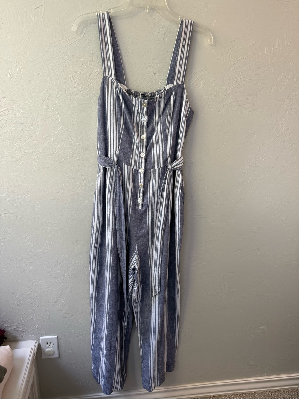 Rails Kyra Seaport Stripe Linen Blend Wide Leg Jumpsuit M